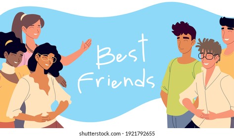 best friends women and men characters vector illustration