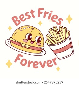 Las mejores papas fritas para siempre: Diseño de Vector de amigos de comida linda