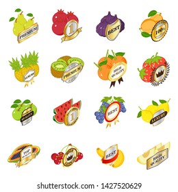 Best fruit icons set. Isometric set of 16 best fruit vector icons for web isolated on white background