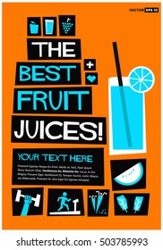 The Best Fruit Juices! (Flat Style Vector Illustration Health Diet Poster Design)