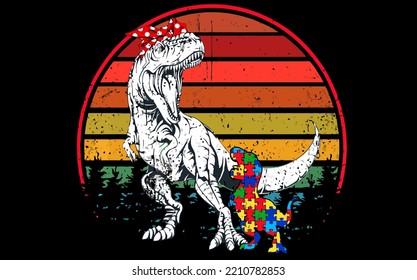 best funny Cute Mamasaurus T Rex Dinosaur Mama Autism Awarene vector design