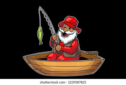 best funny Fishing African American Santa Claus Fisherman vector design