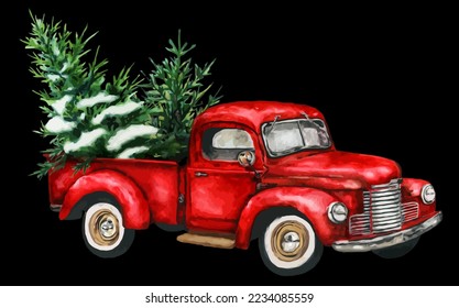 best funny Merry Christmas Watercolor Vintage Red Truck vector design