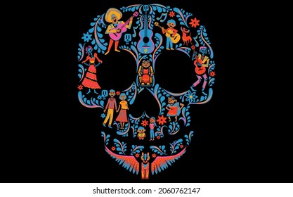 best funny Pixar Coco Colorful Sugar Skull vector design svg