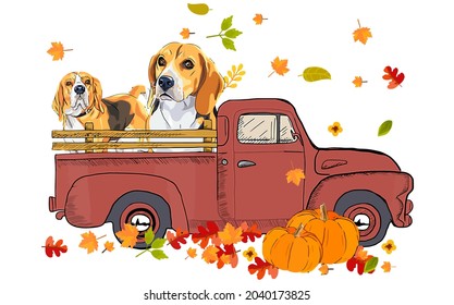 best funny Pumpkin Truck Autumn Leaf vector design