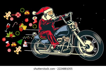 best funny Santa Claus Christmas USA Biker Motorcycle Motorbike vector design