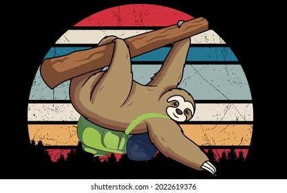 Best funny sloth hiking vector design