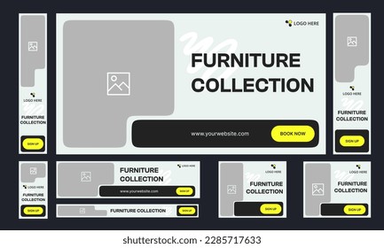 Best furniture set of web banner template design for social media posts, editable vector eps 10 file format web bundle banner design