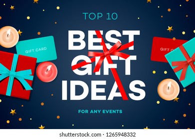 Best gift ideas, discount sale poster. Original concept, vector illustration.