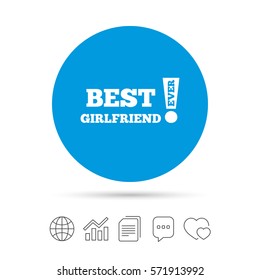 Best girlfriend ever sign icon. Award symbol. Exclamation mark. Copy files, chat speech bubble and chart web icons. Vector