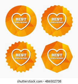 Best girlfriend sign icon. Heart love symbol. Triangular low poly buttons with flat icon. Vector