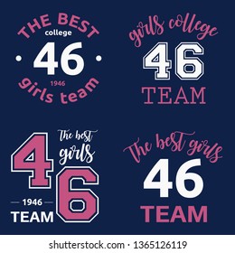 The best girls team college logo 46 isolated vector set	
