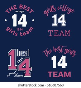 The best girls team college logo 14 isolated vector set