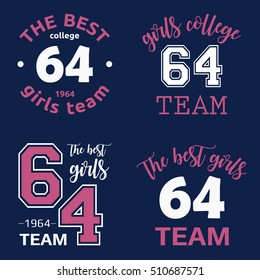 The best girls team college logo 64 isolated vector set