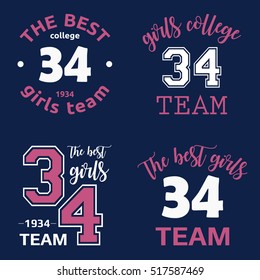 The best girls team college logo 34 isolated vector set