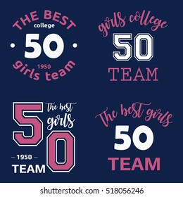 The best girls team college logo 50 isolated vector set