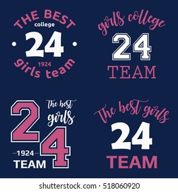 The best girls team college logo 24 isolated vector set