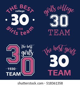 The best girls team college logo 30 isolated vector set