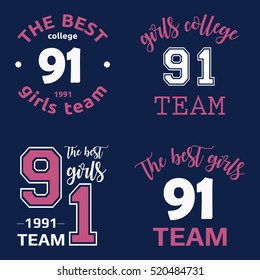 The best girls team college logo 91 isolated vector set