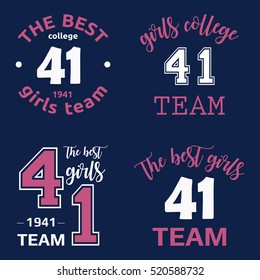 The best girls team college logo 41 isolated vector set