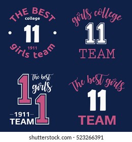 The best girls team college logo 11 isolated vector set