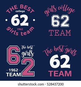 The best girls team college logo 62 isolated vector set