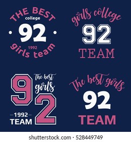 The best girls team college logo 92 isolated vector set