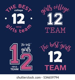 The best girls team college logo 12 isolated vector set
