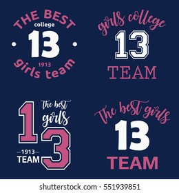 The best girls team college logo 13 isolated vector set