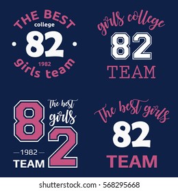 The best girls team college logo 82 isolated vector set
