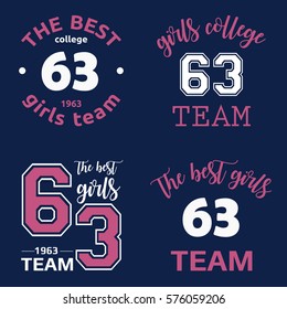 The best girls team college logo 63 isolated vector set