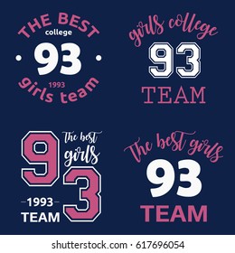 The best girls team college logo 93 isolated vector set