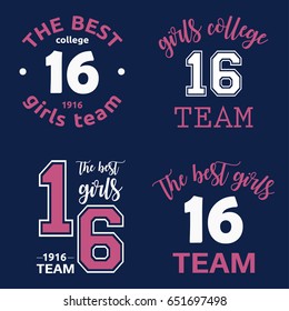 The best girls team college logo 16 isolated vector set