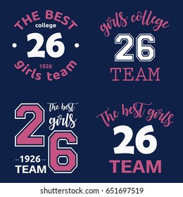 The best girls team college logo 26 isolated vector set