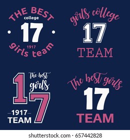 The best girls team college logo 17 isolated vector set