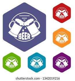 Best glass beer icons vector colorful hexahedron set collection isolated on white 