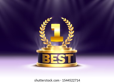 Best golden cup winner, Stage Podium Scene with for Award Ceremony on Night Background. Vector illustration