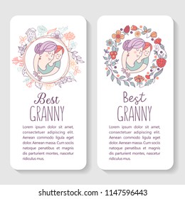 Best grandma. Grandmother and her beloved grandson. Day of the elderly person. Family day. Cute vector greeting card. The concept of a happy family, a happy old age in the circle of loving relatives.