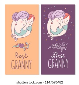 Best grandma. Grandmother and her beloved grandson. Day of the elderly person. Family day. Cute vector greeting card. The concept of a happy family, a happy old age in the circle of loving relatives.