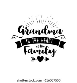 Best grandma handwritten in black brush ink lettering text, typographic design badges in calligraphy style, vector illustration on white background