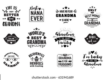 Best Grandma Handwritten In Black Brush, Grandparents Day Badges, Get Promoted To Grandmother, Luckily To Call, Typographic Design Logo In Calligraphy Style, Vector Illustration On White Background