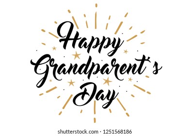 The Best Grandpa, Happy Grandparent's Day banner. Card calligraphy lettering golden stars fireworks on White Background. Vector