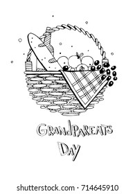 The Best Grandpa Happy Grandparent's Day Vector Calligraphy with basket on White Background