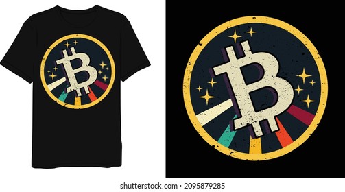 Best graphic retro vintage bitcoin t-shirt design template