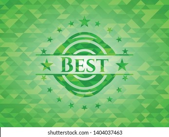 Best green emblem with mosaic background. Vector Illustration. Detailed.