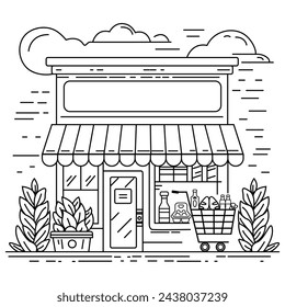 Best grocery shop line art vector illustration.