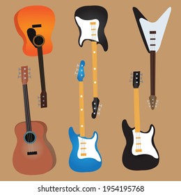 Beste Gitarrenpack Flache Vektorgrafik. Musikinstrumente