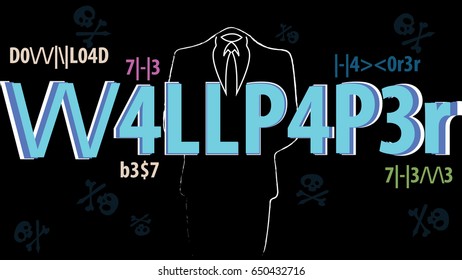 Best hacker wallpaper - anonymous. L337 language words. Vector illustration. Customizable, EPS 10.
