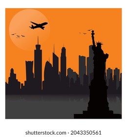 BEST HD QUALITY VECTOR ICON ILLUSTRATION SILHOUETTE LANDMARK LIBERTY STATUE UNITED STATES NEW YORK AMERICA USA