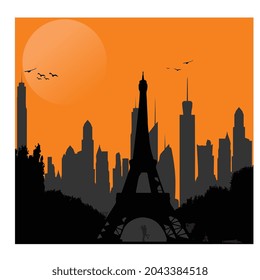 MEJOR VECTOR DE CALIDAD HD ILUSTRACIÓN DE ICONO SILHOUETTE LANDMARK EIFEL TOWER FRANCE PARIS ROMÁNTICO